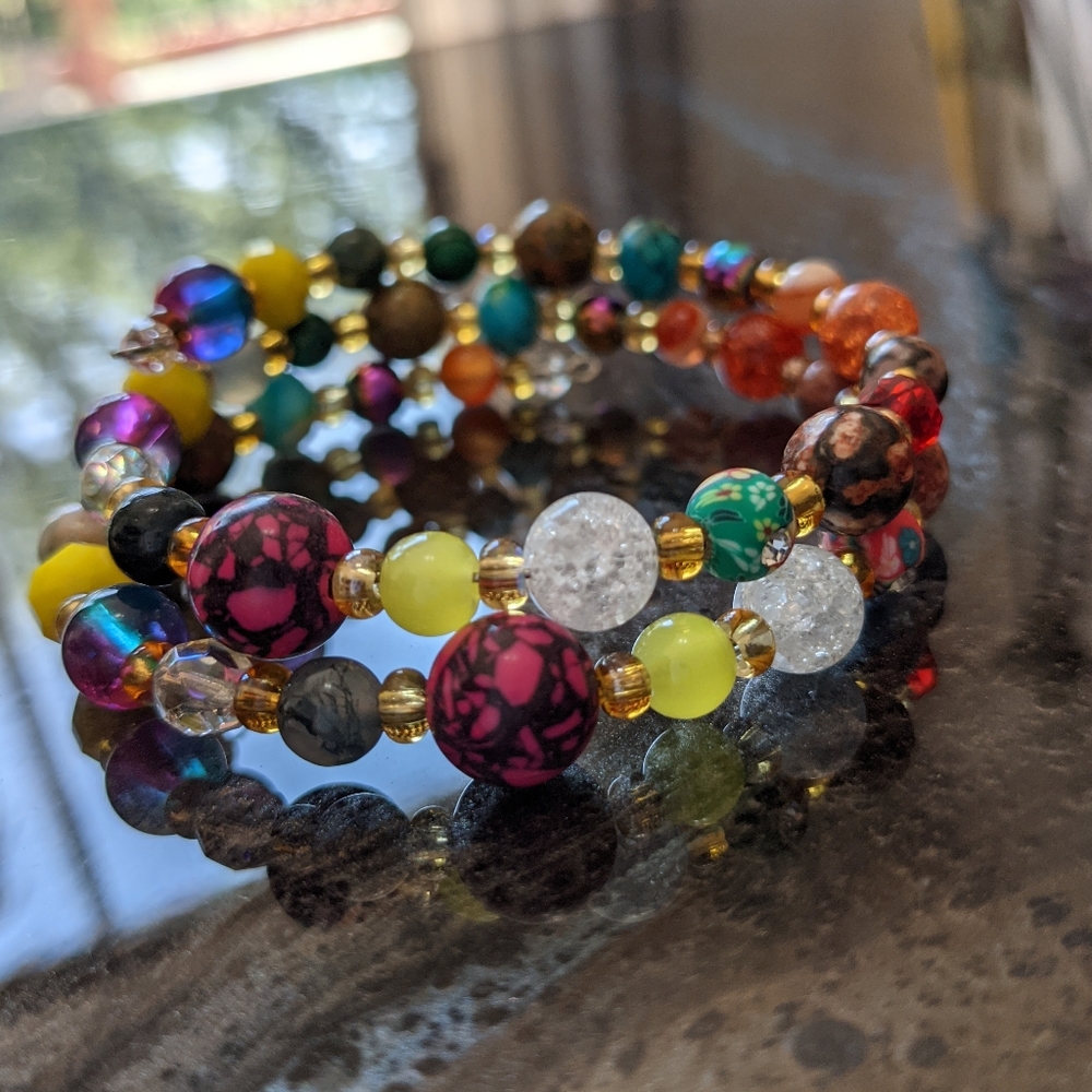 NEW Howlite Unakite Crystals Gemstone Energy Bracelet Handmade Cute Sparkly - Picture 10 of 17